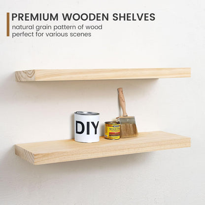 Floating Shelves 36 Inches Long - 8 Inch Deep Rustic Premium Solid Pine Wood for Storage - Farmhouse Wall Mounted for Living Room - Heavy-Duty Metal Bracket - 36" W x 8" D - Set of 2 - White Color