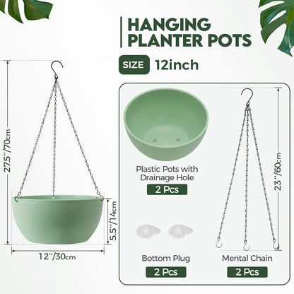 T4U Hanging Planters for Indoor Plants, 10 Inch Hanging Planter Outdoor 2 Pack, Hanging Basket with Drainage Holes, Hanging Plant Holder Indoor, Flower Pots, Plant Pots for Garden, Grey