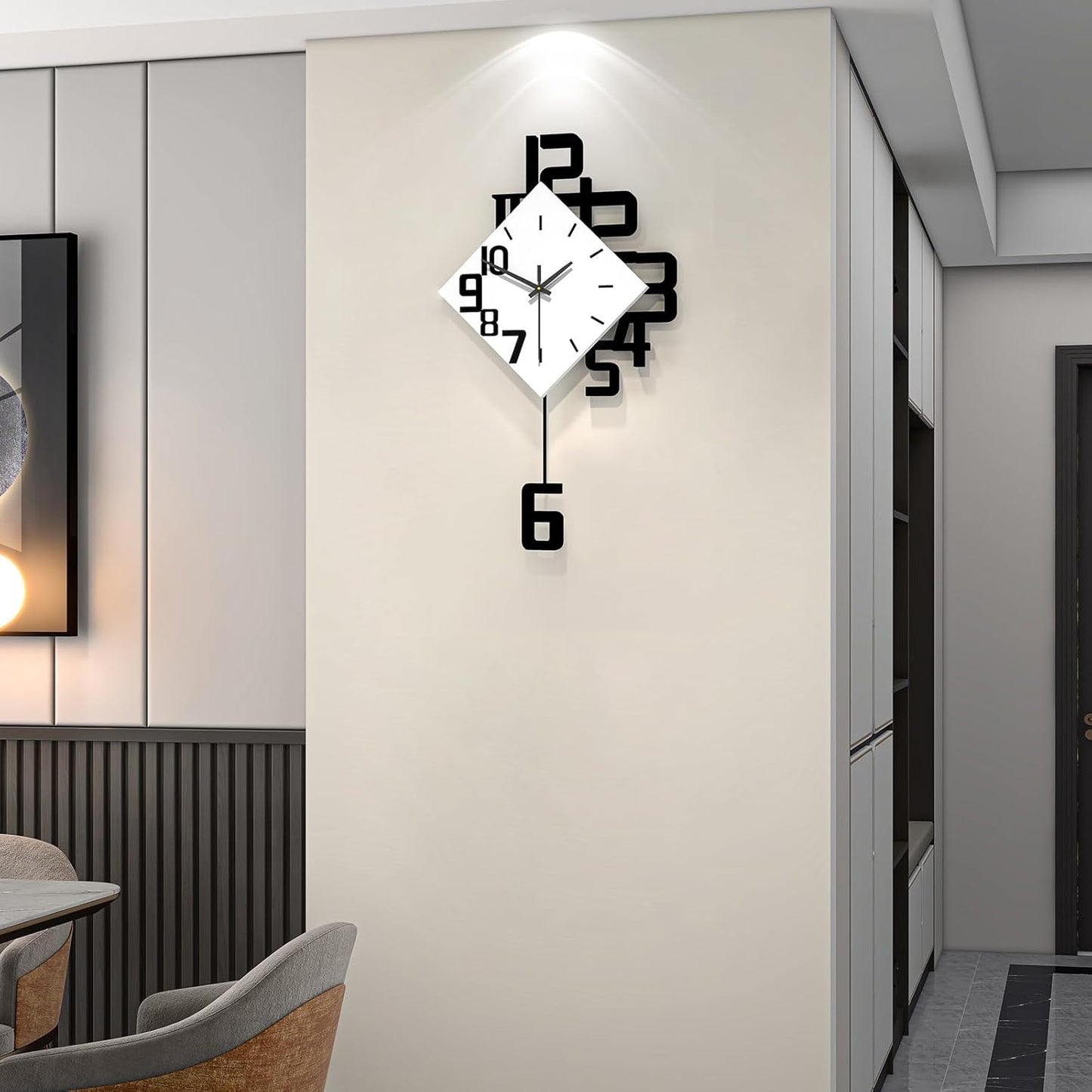 Decorative Wall Clock for Living Room Decor Large Modern Wall Clocks with Pendulum Battery Operated for Bedroom Office Kitchen Home Small Black Silent Wall Clock Non Ticking 11.8*22.4 Inch
