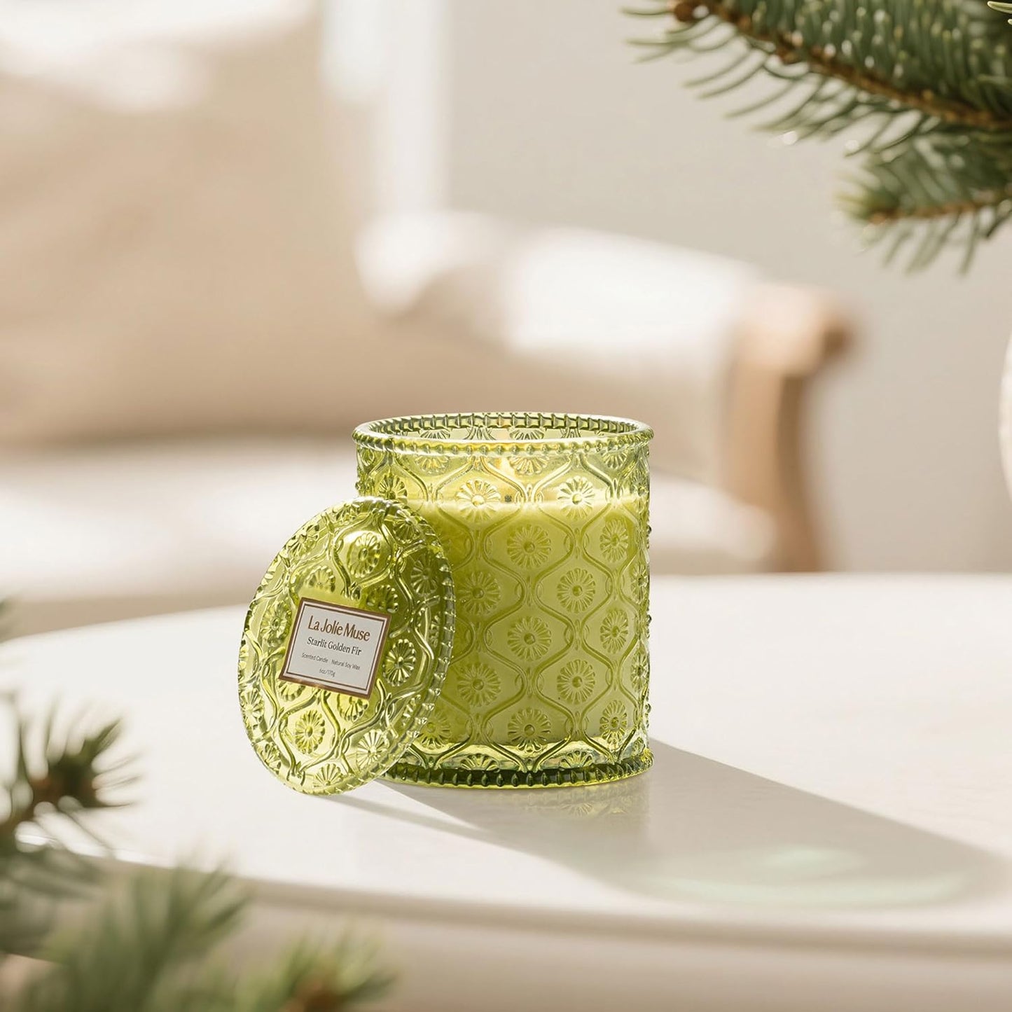 LA JOLIE MUSE Santal Rose Scented Candle – Saffron, Rose & Leather | 6 oz Natural Soy Wax | 40 Hours Clean Burn | Self Care Gifts for Women | Elegant Home Decor