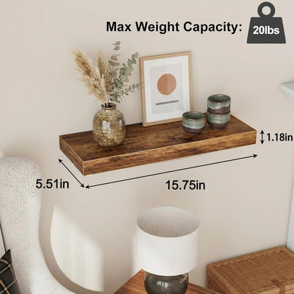 Fixwal Black Floating Shelves for Wall, Rustic Wood Shelves for Bathroom, Living Room, Bedroom and Kitchen, Wall Shelves for Storage, Books, Room Decor (Set of 4, 15.8 Inch)