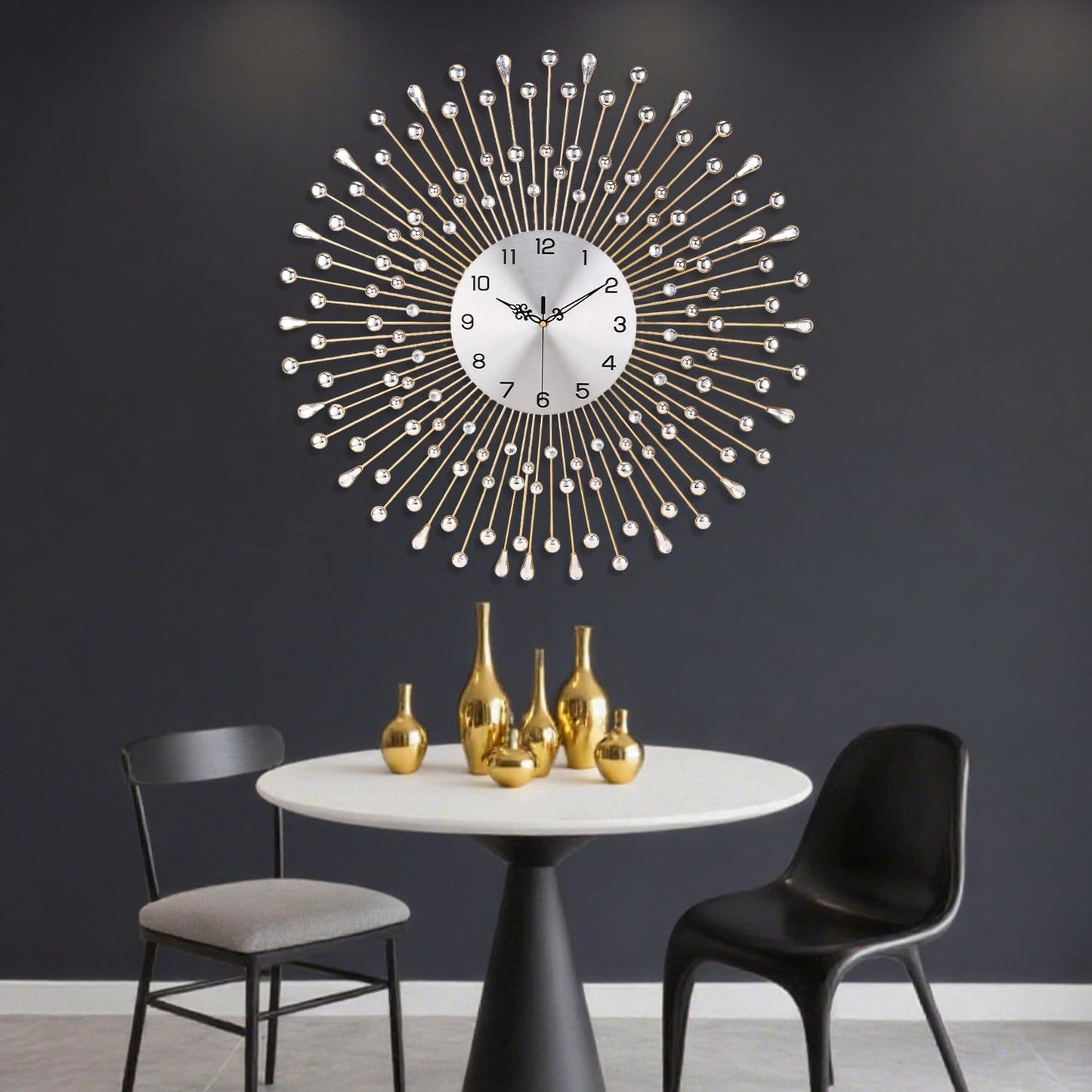SIN&MI Large Wall Clocks, Silent Sunflower Shape Chic Decorative Wall Clock, Modern Non-Ticking Round Clock Dial Iron Metal Wall Clock for Living Room Decor Entrance Office Cafe 20 Inch