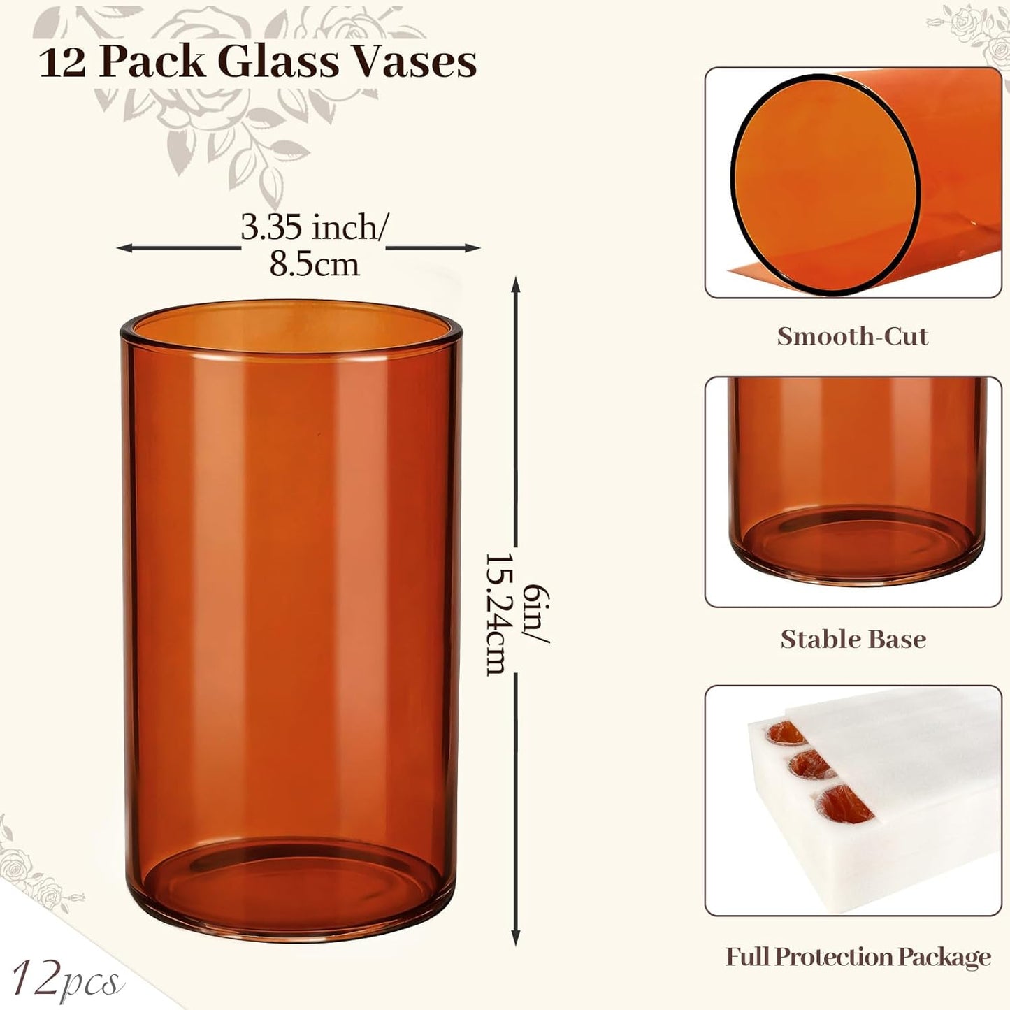 TBWIND 12pcs Glass Cylinder Vases for Centerpieces, 6 Inch Clear Flower Vases for Wedding Decorations and Indoor Home Decor, Hurricane Candle Holder for Table Shelf, Party