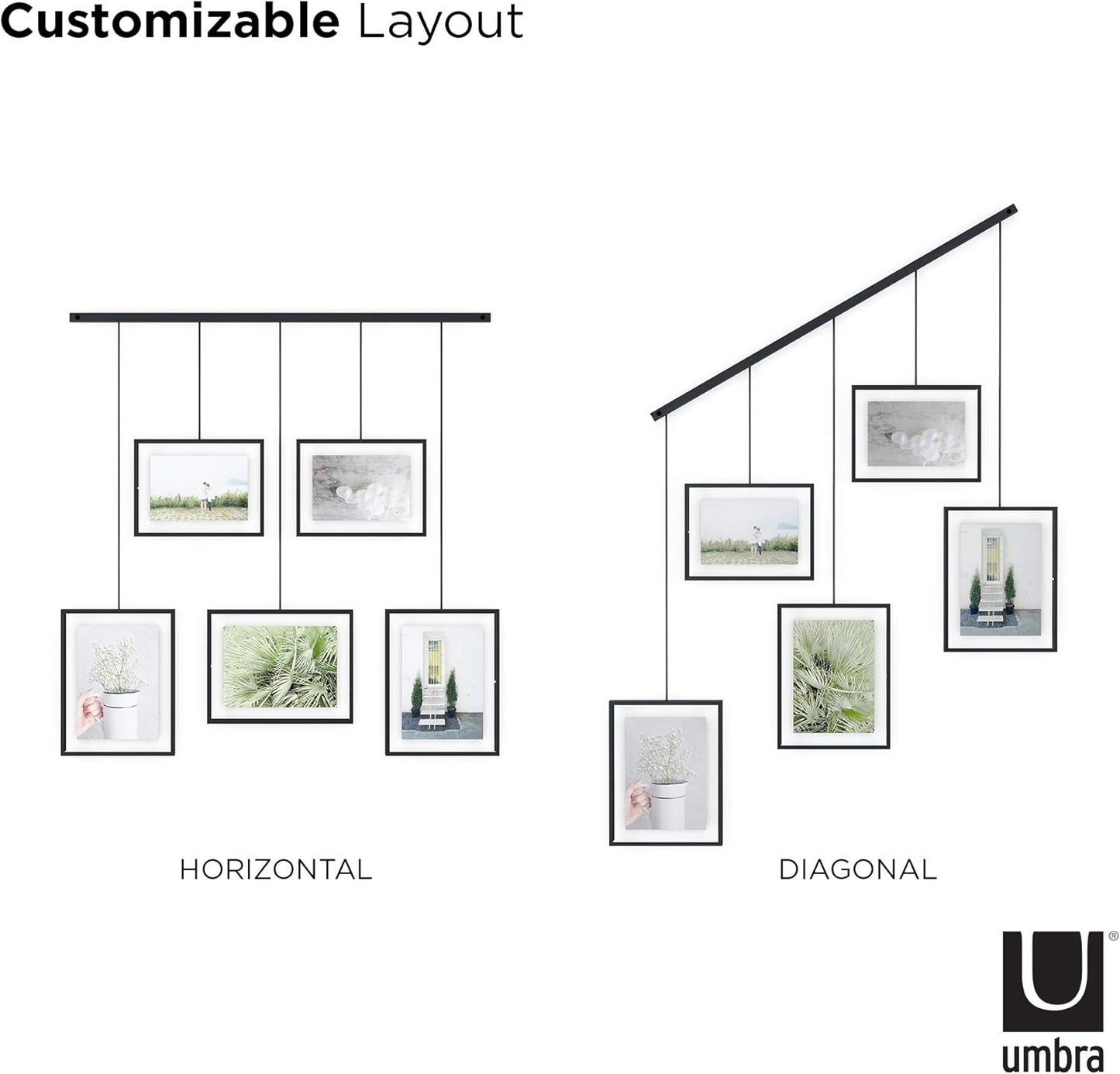 Umbra Exhibit Picture Frame Gallery Set, Adjustable Wall Collage Displays Nine Photos (Four 5x7" and Five 8x10"), Set of 9, Black