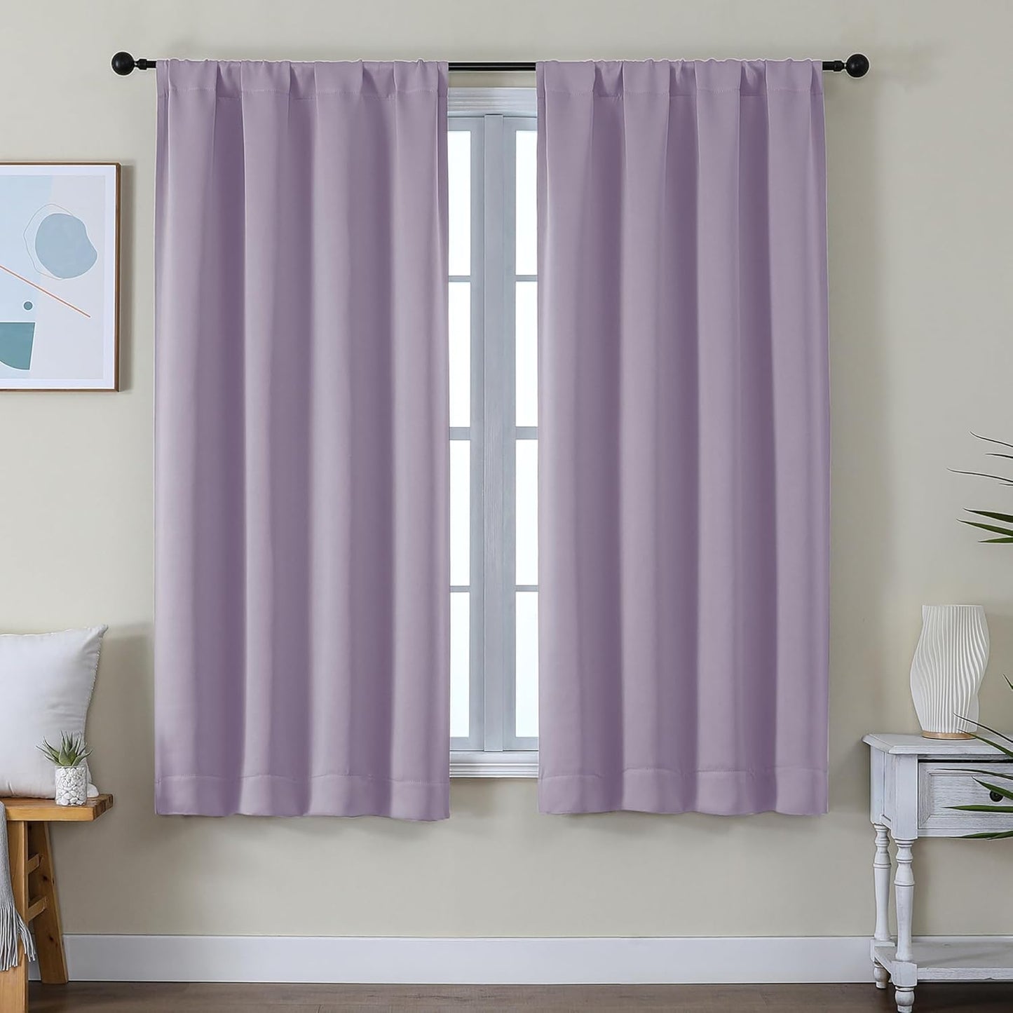 Simplebrand Ava Sage Green Blackout Curtains for Bedroom 63 Inch Length 2 Panels Set, Solid Thermal Insulated Energy Saving Rod Pocket Window Treatment Curtains Blackout Drapes, W40 x L63 Inch, Sage - Colors A