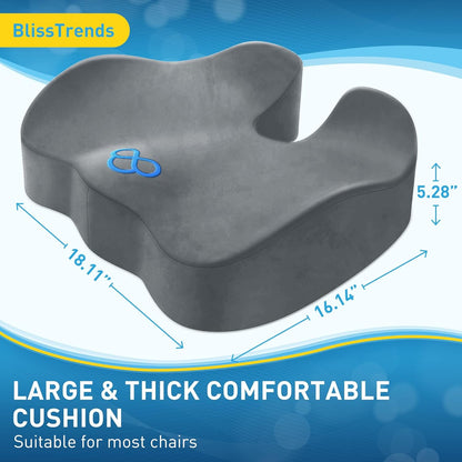 BlissTrends Seat Cushion with Velvet Cover, Thick Memory Foam Cushions for Office Chair, Car Seat, Airplane, Relieving Pressure Tailbone Sciatica Back Pain for Long Sitting, Car Drivers 4.7in Black