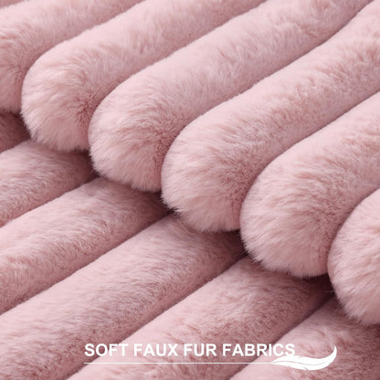 Pallene Faux Fur Plush Throw Pillow Covers 18x18 Set of 2, Luxury Soft Fluffy Striped Decorative Pillow Covers for Sofa, Couch, Living Room, Cream White