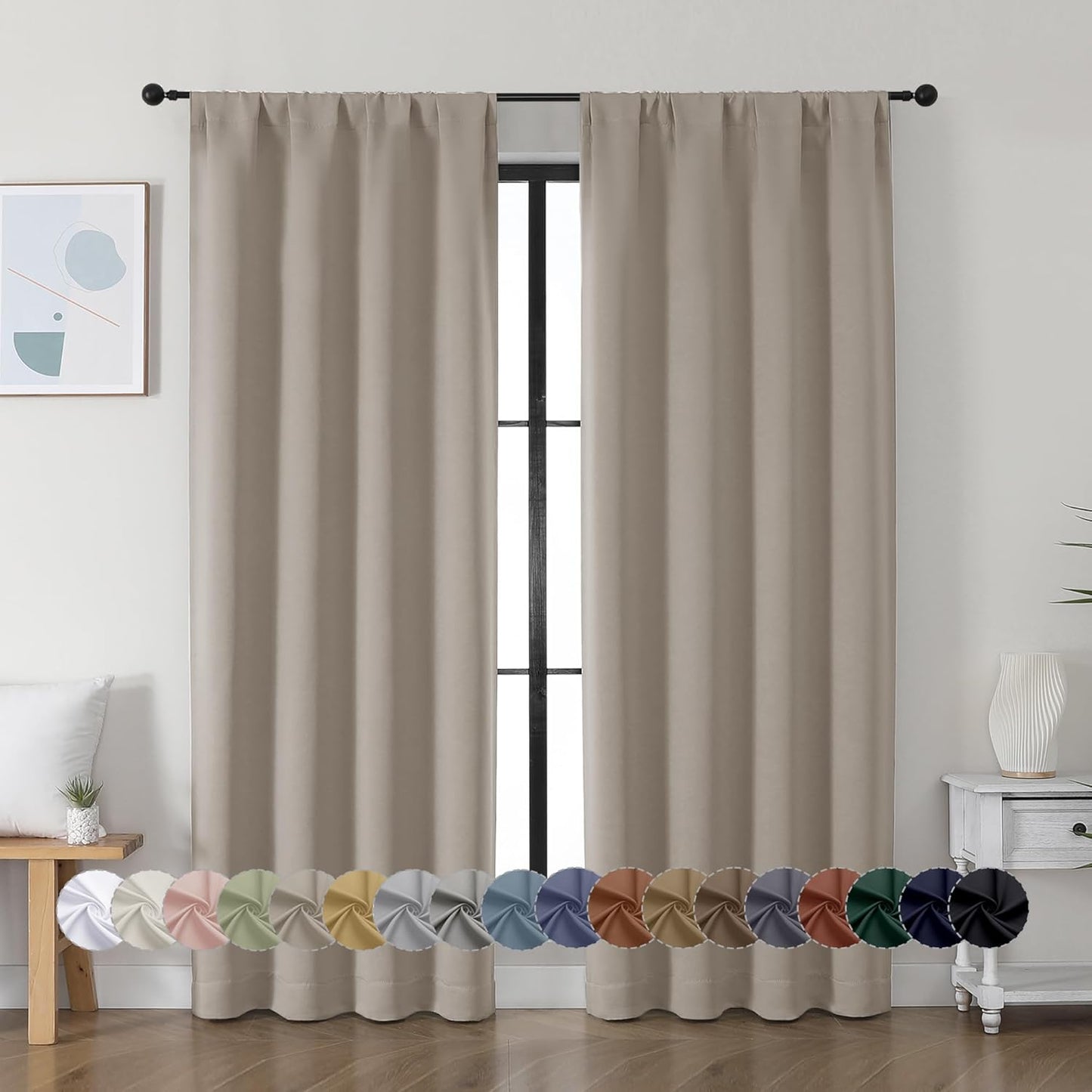 Simplebrand Ava Sage Green Blackout Curtains for Bedroom 63 Inch Length 2 Panels Set, Solid Thermal Insulated Energy Saving Rod Pocket Window Treatment Curtains Blackout Drapes, W40 x L63 Inch, Sage - Colors C