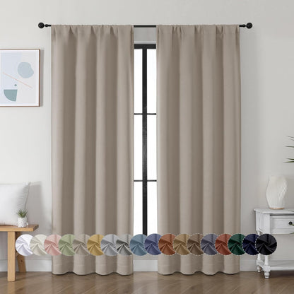 Simplebrand Ava Sage Green Blackout Curtains for Bedroom 63 Inch Length 2 Panels Set, Solid Thermal Insulated Energy Saving Rod Pocket Window Treatment Curtains Blackout Drapes, W40 x L63 Inch, Sage - Colors C