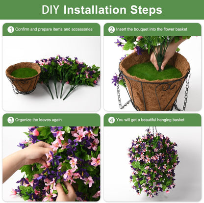 INQCMY Artificial Fake Hanging Plants Flowers Basket for Spring Summer Outdoor Outside Porch Decoration,UV Resistant Faux Silk Violet in Planter for Home Patio Balcony Garden Yard Decor(Red)