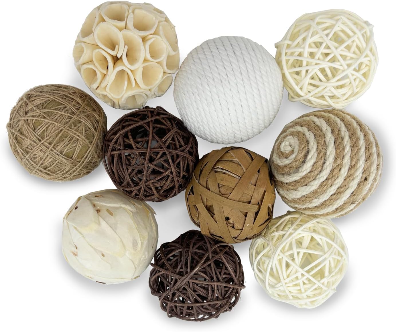 6 Pcs Decorative Balls for Centerpiece Bowls,2.36 Inch Natural Handmade Cotton Linen Orbs Balls,Wood Decorative Ball,Vase Fillers, Home Table Decor