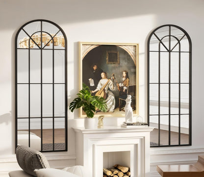 Dewfig 65"x 22" Arched Window pane Full Length Mirror, Wall Mirror, Floor Standing Mirrors, Farmhouse Long Full Body Mirrors Wall Mounted for Living Room, Bedroom, Entryway, Fireplace, Black