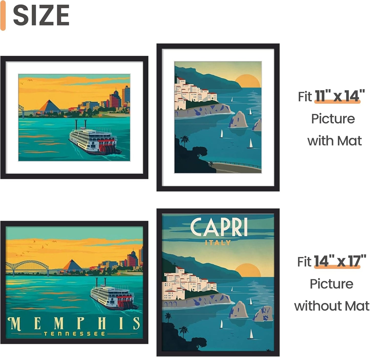 upsimples 8x10 Picture Frame, Display Pictures 5x7 with Mat or 8x10 Without Mat, Wall Hanging Photo Frame, Black, 1 Pack - Colors B