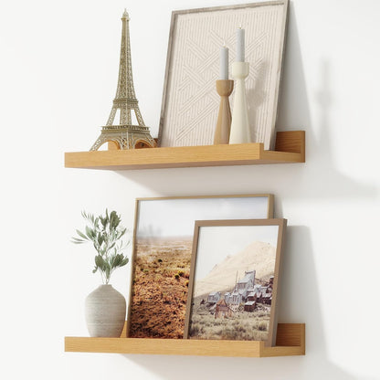 FLYJOE Picture Ledge Shelf, Floating Shelves Set of 2, 48 Inches Long Large Nursery Book Shelves for Toys Storage, Kids Bookshelf Wall Mounted for Living Room Bedroom Decor Books Photo Frames, Walnut