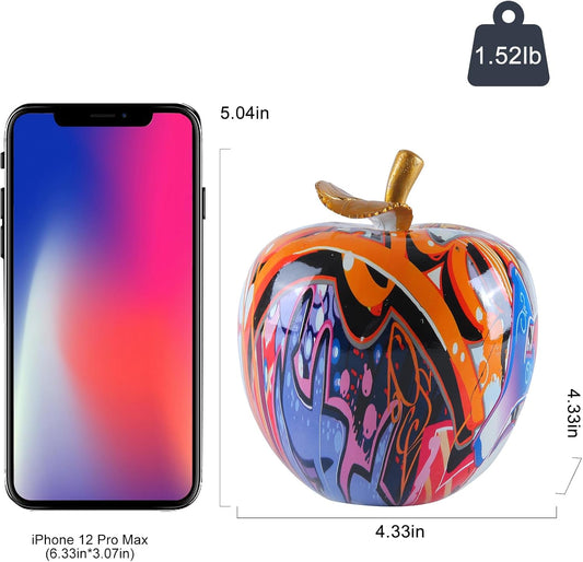Colorful Fruit Figurines Apple Statue Decorations,Abstract Graffiti Apple Resin Sculpture for Table top Ornament Home Decor Christmas eve Gift(Large)
