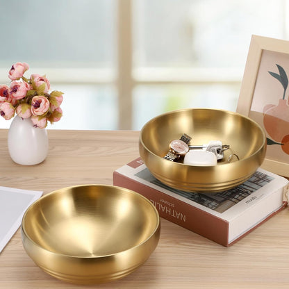 Key Bowl for Entryway Table Decorative Key Dish for Organizing Tabletop Catch All Bowl Gold Fruit Bowls for Kitchen Counter, Coffee Table,7.4 Inches