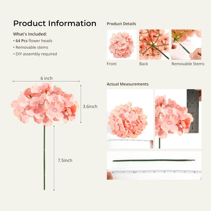 Auihiay 64 PCS Artificial Hydrangea Flowers, Silk Hydrangea Full Flowers Heads with Stems for Wedding Centerpieces, Home, Garden, Baby Shower, Party Decoration (Ivory)