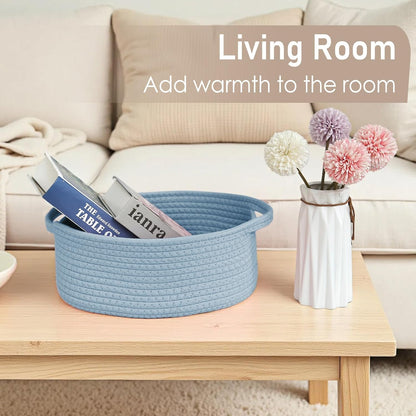 JMvicyroam Woven Basket,Small Rope Storage Bin with Handles & Ribbon Bag, Organizer for Shelves Closets,Gift Basket Empty for Birthday,Books,Dog Toys,White