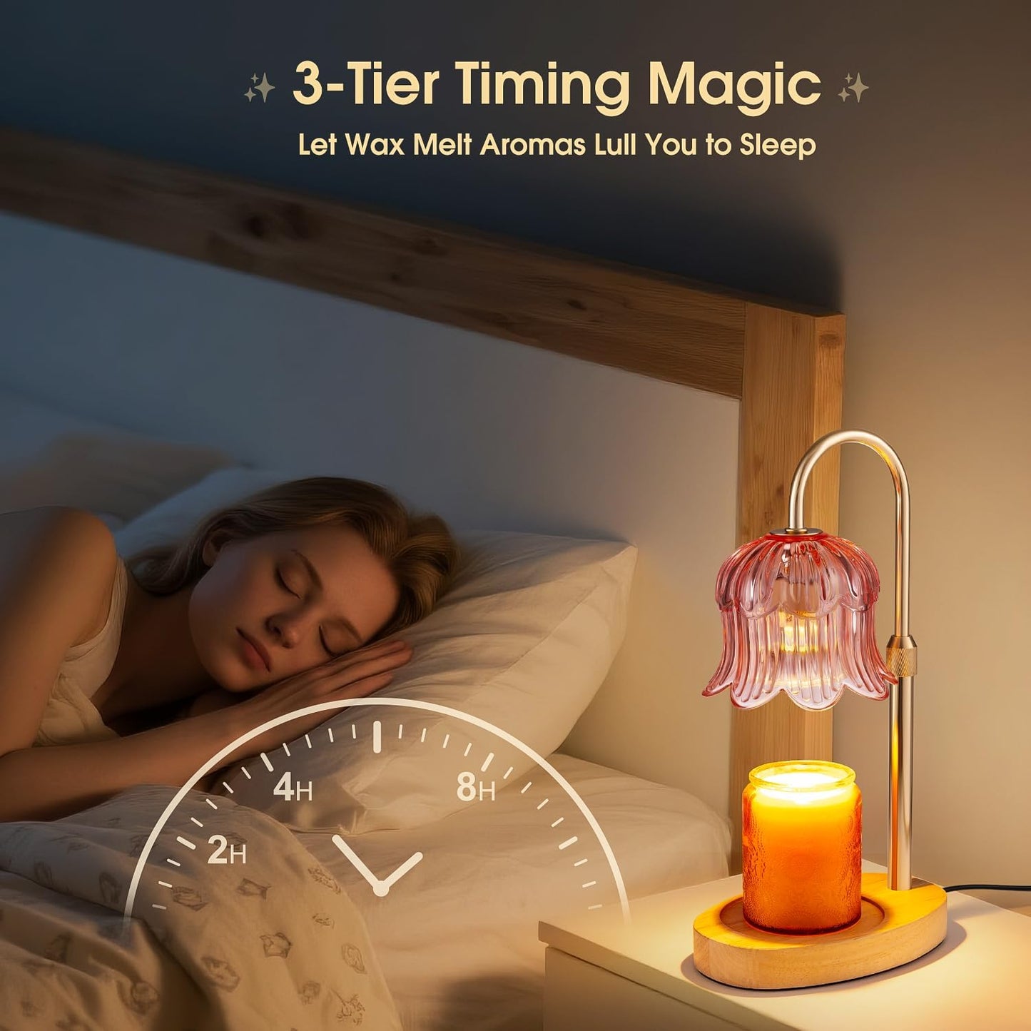 Candle Warmer Lamp Adjustable Timer - Electric Flower Glass Candles Warmers Adjustable Height Dimmable Vintage Base Modern Wax Candles Top Warmers for Small Jar Scented Wax Melts