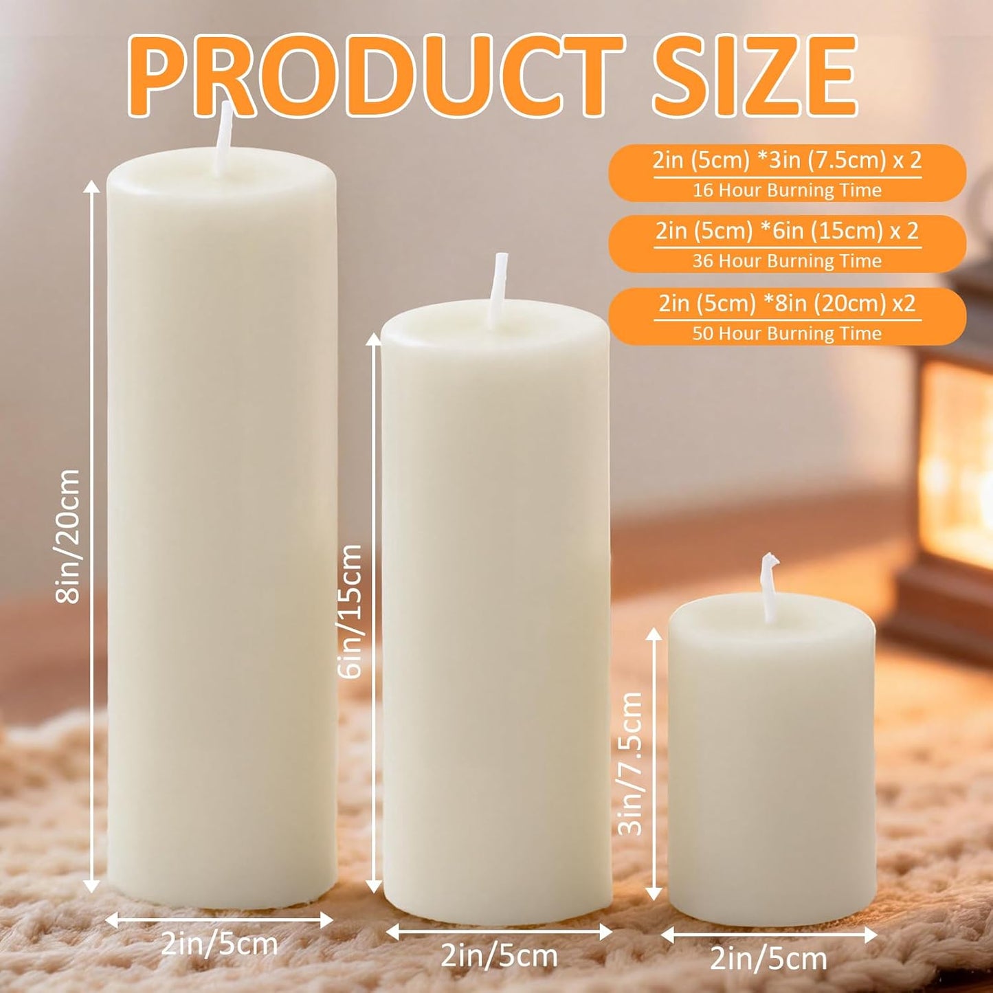 18 Pcs White Pillar Candles Bulk Set，Hurricane Candles，3 Different Lengths 2 x 3/4/6 Inch (6 Each)，Dripless Unscented Smokeless，Gives You a Better Atmosphere When Organizing an Event Party.
