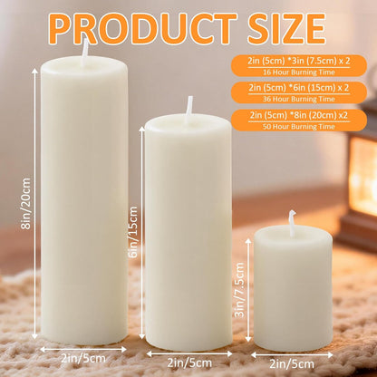 18 Pcs White Pillar Candles Bulk Set，Hurricane Candles，3 Different Lengths 2 x 3/4/6 Inch (6 Each)，Dripless Unscented Smokeless，Gives You a Better Atmosphere When Organizing an Event Party.