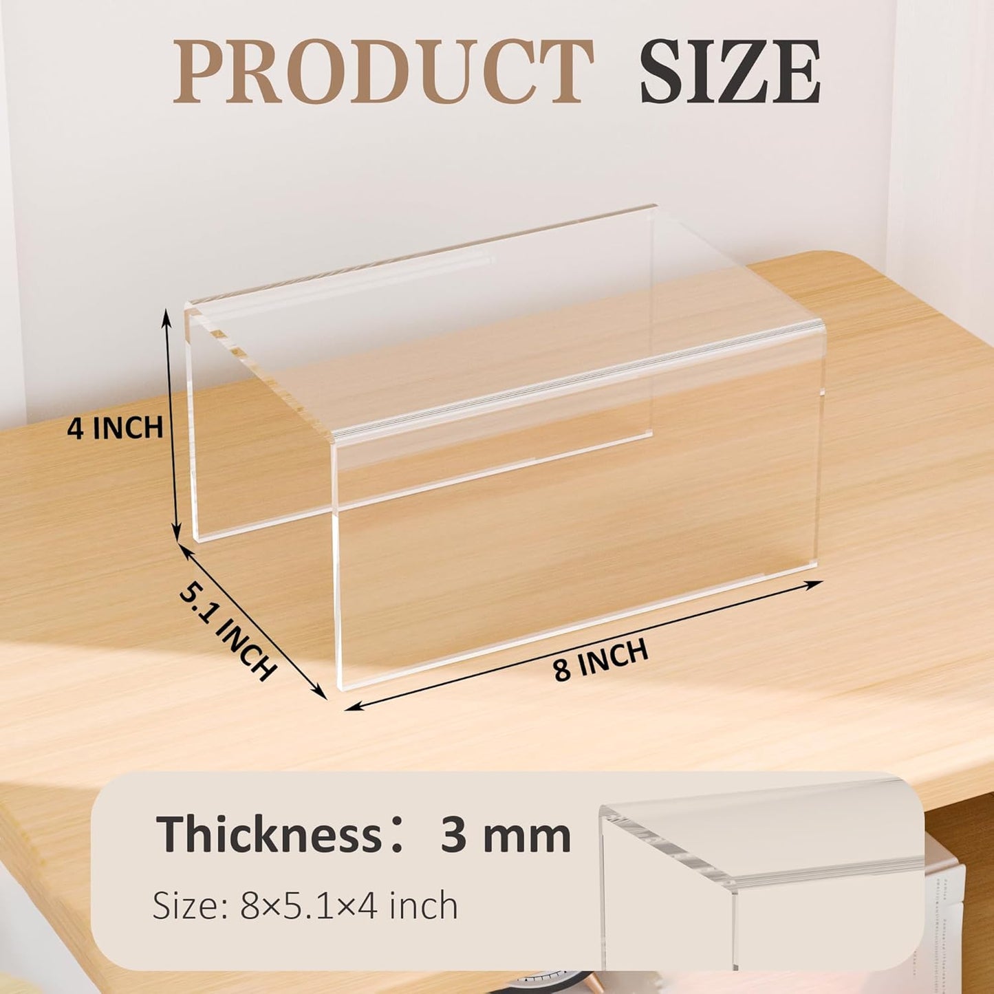 Sezanrpt Acrylic Shelf Riser 12x4.7x3 pack of 2, Desktop Rectangular Acrylic Tray Pedestal Stand for Funko Pop Figure, Bags, 12x4.7x3 Inch