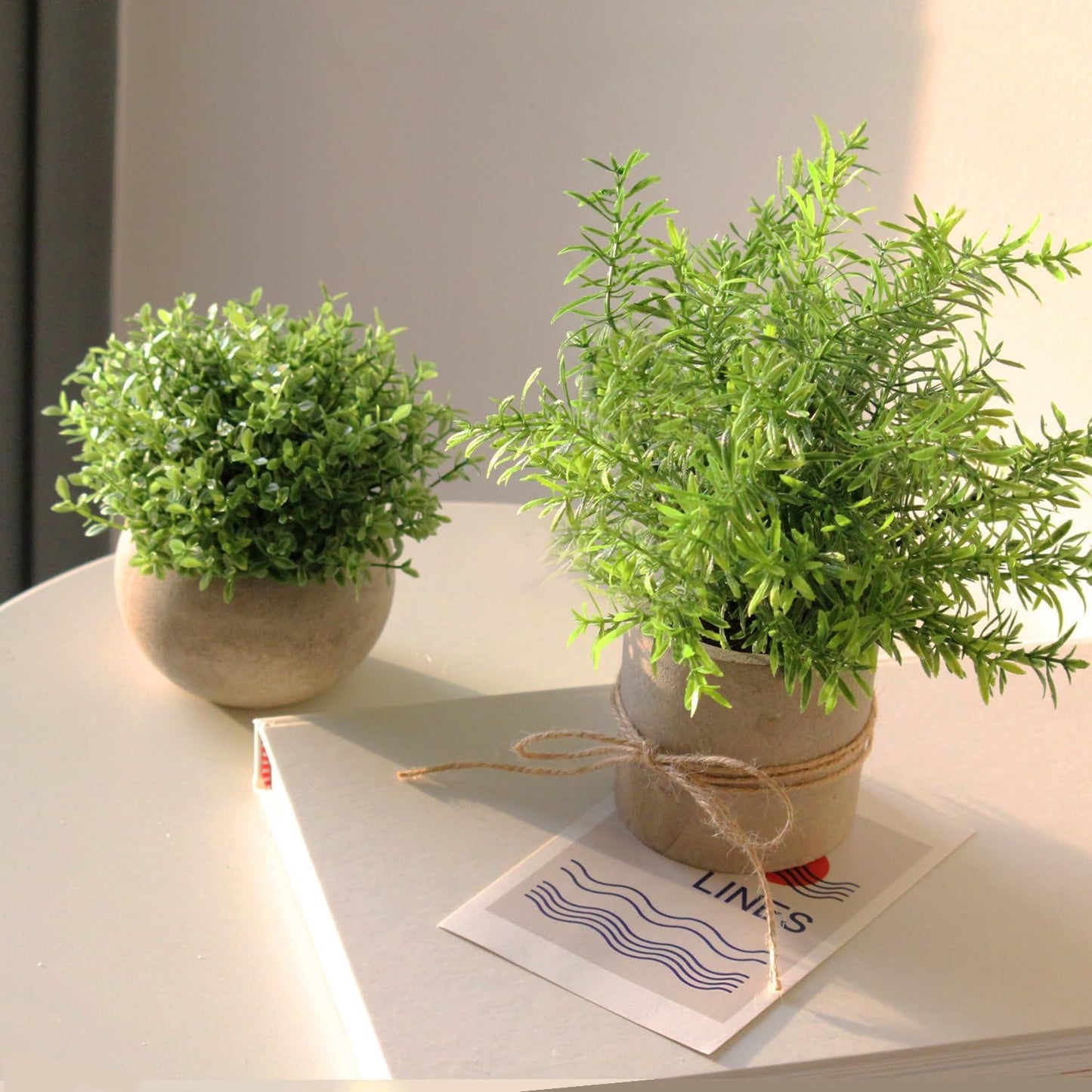 4 Pack Small Fake Plants in White Pulp Pot for Home Decor, Artificial Plants Indoor, Small Faux Plants Indoor for Bathroom Bedroom Kitchen Office Farmhouse Room Shelf Decor