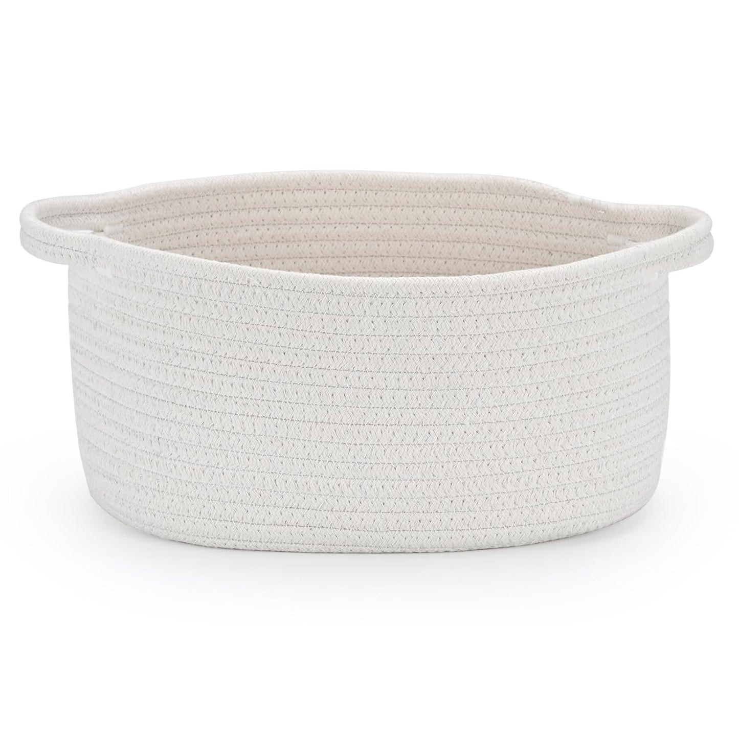 Happyiren Medium Woven Cotton Rope Basket with Handle Empty Decorative Gift Basket for Baby Shower, Graduation, Mother's Day, Nursery Storage 13" Dia x 8" W x 6" H
