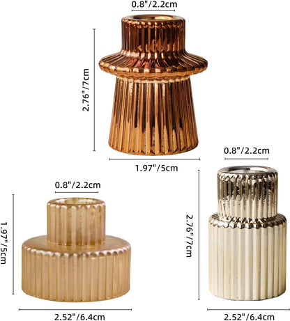 Brown Candlestick Holders 12PCS Ribbed Glass Taper Candle Holders Set for Tealight Candlestick Candles, Table Centerpieces for Thanksgiving Christmas Farmhouse Decor Indoor and Outdoor
