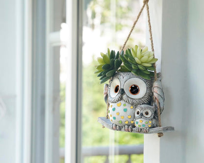 Swing Owl Hanging Planters for Indoor Plants, Cute Small Succulent Pots with Drainage Hole, Unique Resin Plant Hangers Outdoor, Hanging Plant Holder for String Of Pearls, Gift Ideas for Mother