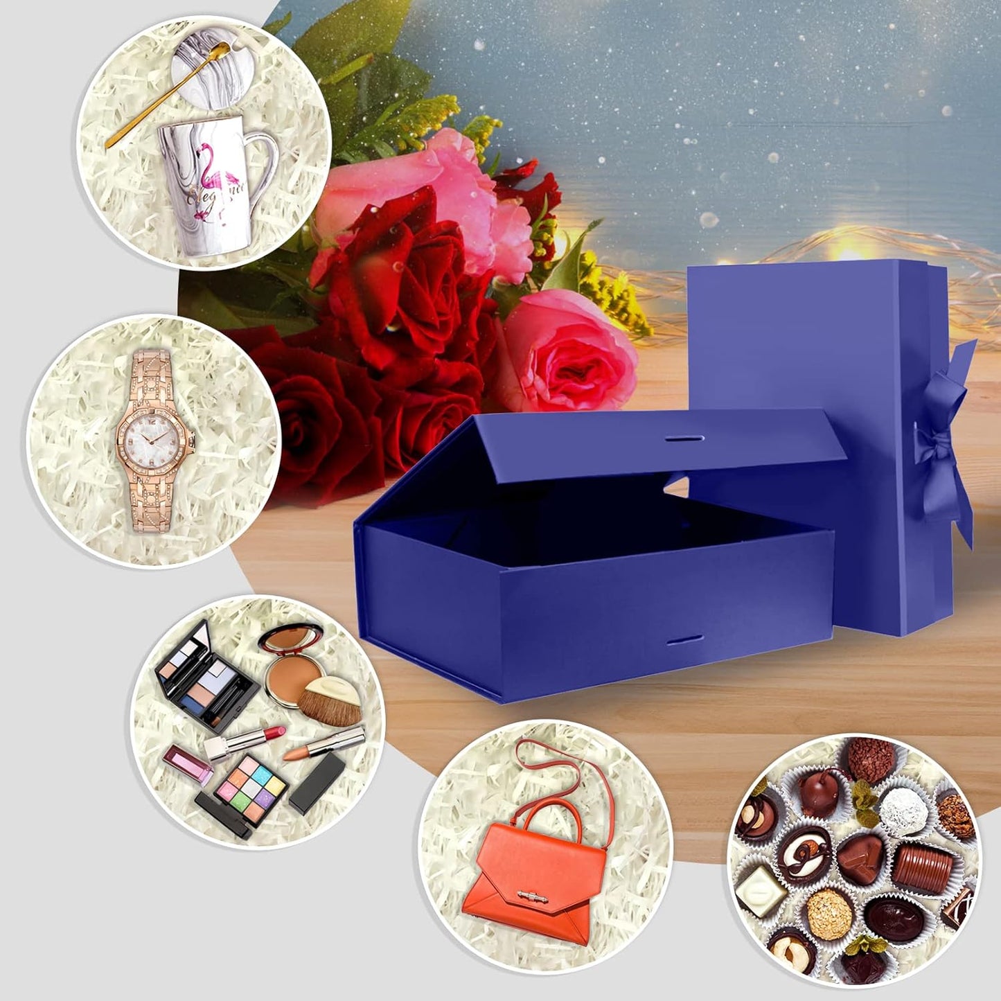DaiUni 10.5"X7.5"X3.1" Pink Magnetic Gift Box with Lid and Ribbon for Presents