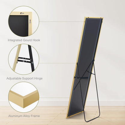 DUMOS Arched Full Length Mirror with Stand 64"x21" Floor Standing Aluminum Frame for Bedroom Body Hanging Leaning Modern Simple Home Decor Shatter-proorf Nano Glass Wall Living Room Cloakroom Black