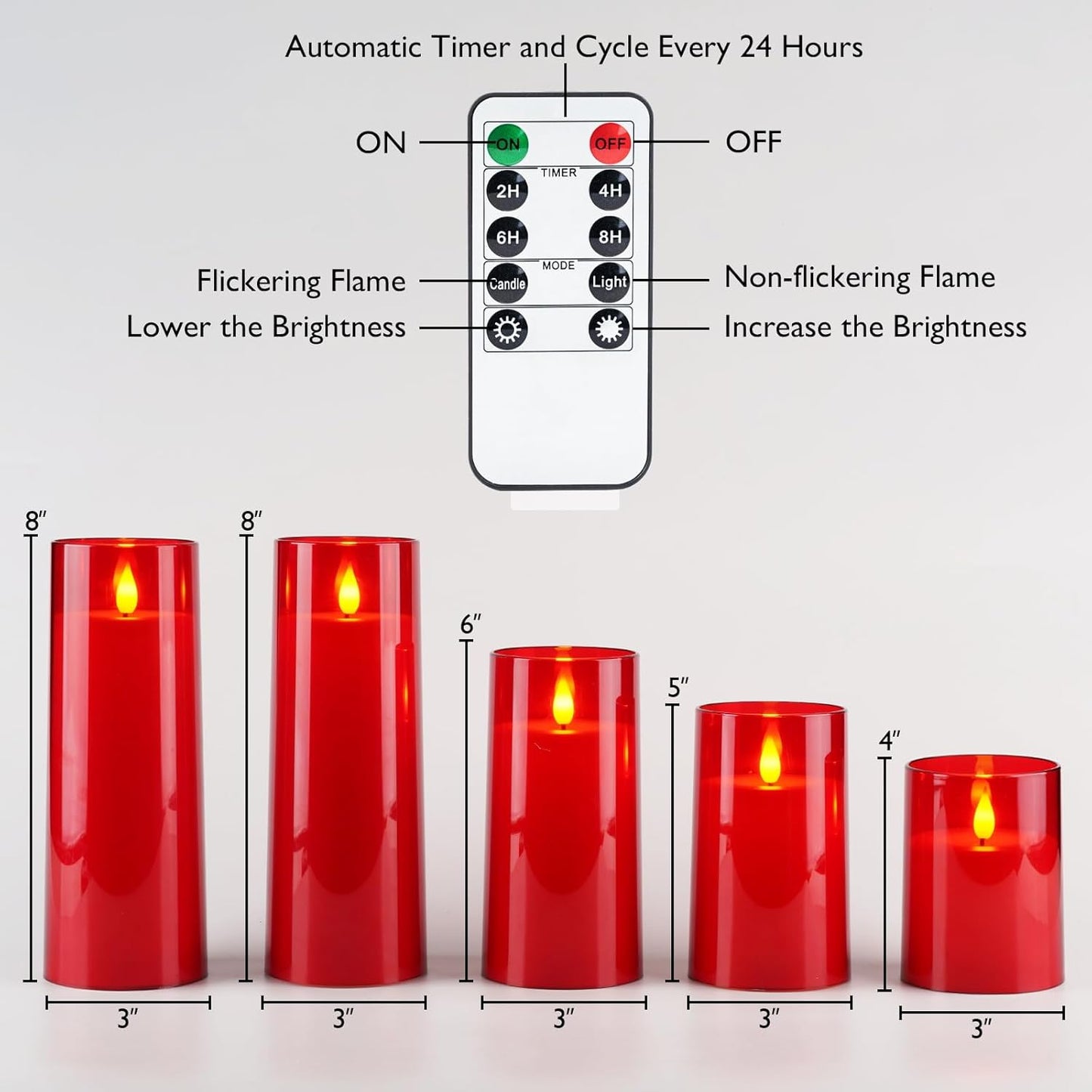 Homemory Gray Flickering Flameless Candles, Battery Operated Acrylic LED Pillar Candles with Remote Control and Timer, Halloween Decor, Set of 5