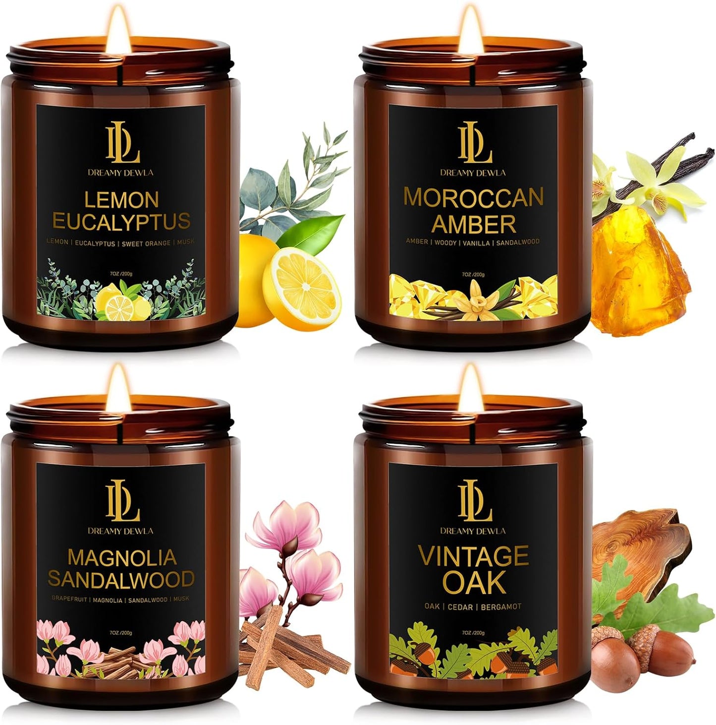 Scented Candles Set, 4 Pack Soy Candles for Home Scented, Candle Gifts for Men Women, Scents of Pineapple Cocktail/Coconut Vanilla/Pink Sands/Bahamian Breeze