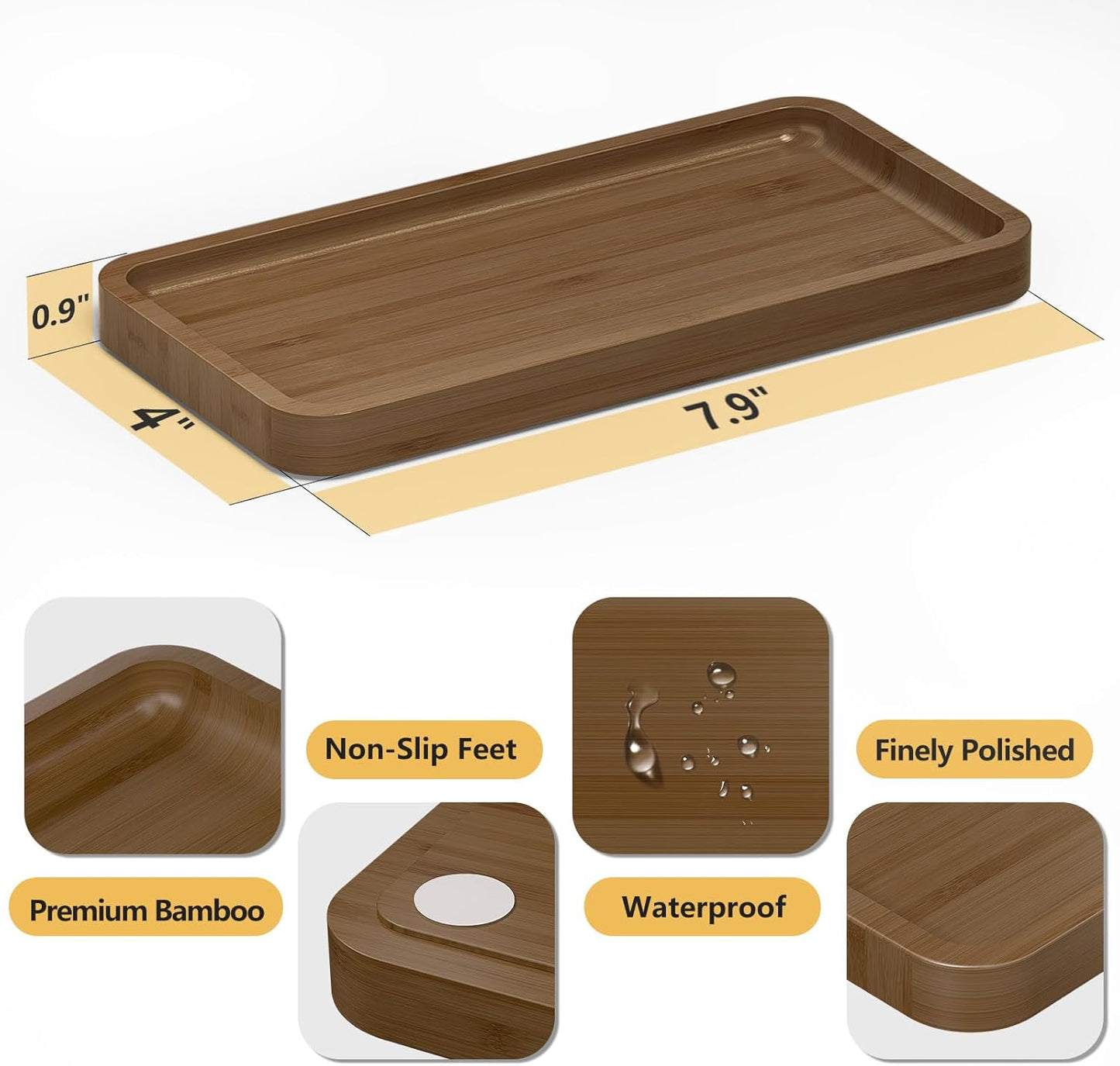 Bathroom Vanity Tray for Countertop - Bamboo Organizer Tray for Dresser Tops, Toilet, Perfume Small Decorative Tray Wood Tray for Home Decoration 11.81” L x 6.1” W x 0.79” H Black