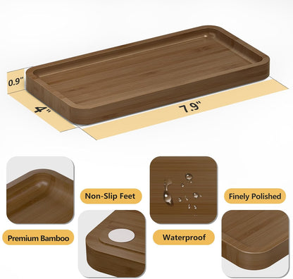 Bathroom Vanity Tray for Countertop - Bamboo Organizer Tray for Dresser Tops, Toilet, Perfume Small Decorative Tray Wood Tray for Home Decoration 11.81” L x 6.1” W x 0.79” H Black