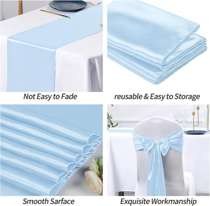 SiinvdaBZX 4 Pcs Royal Blue Satin Table Runner 12 x 108 inches Long, Bright Smooth Satin Wedding Table Runner Decorations for Birthday Parties, Buffet, Banquets, Graduations, Engagements