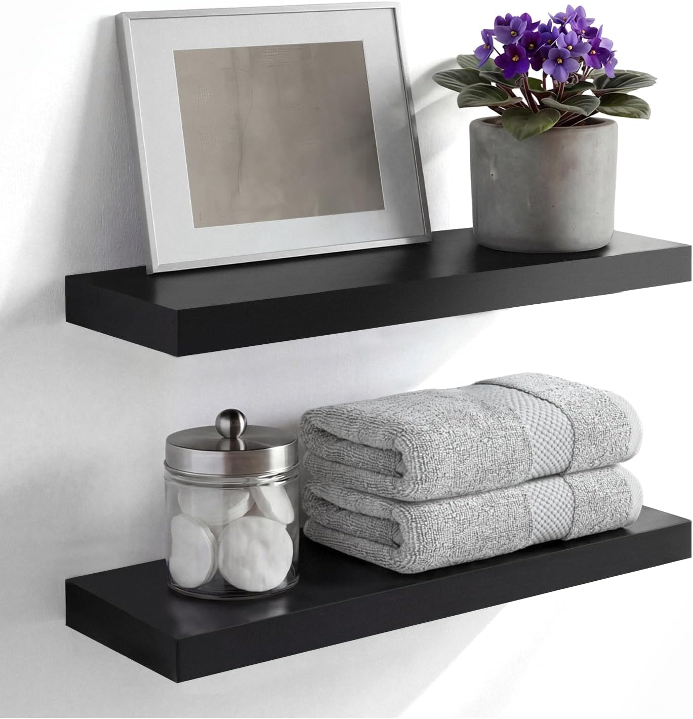 Homeforia 24 inch Natural Floating Shelf, High End Solid Real Wood 24inch Small Floating Shelves for Wall Mounted, Natural Wooden Floating Shelves, Heavy Duty Bracket, 24 X 6.5 X 1.75 in, Set of 2