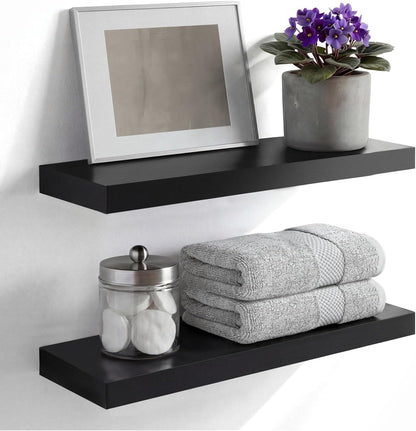 Homeforia 24 inch Natural Floating Shelf, High End Solid Real Wood 24inch Small Floating Shelves for Wall Mounted, Natural Wooden Floating Shelves, Heavy Duty Bracket, 24 X 6.5 X 1.75 in, Set of 2