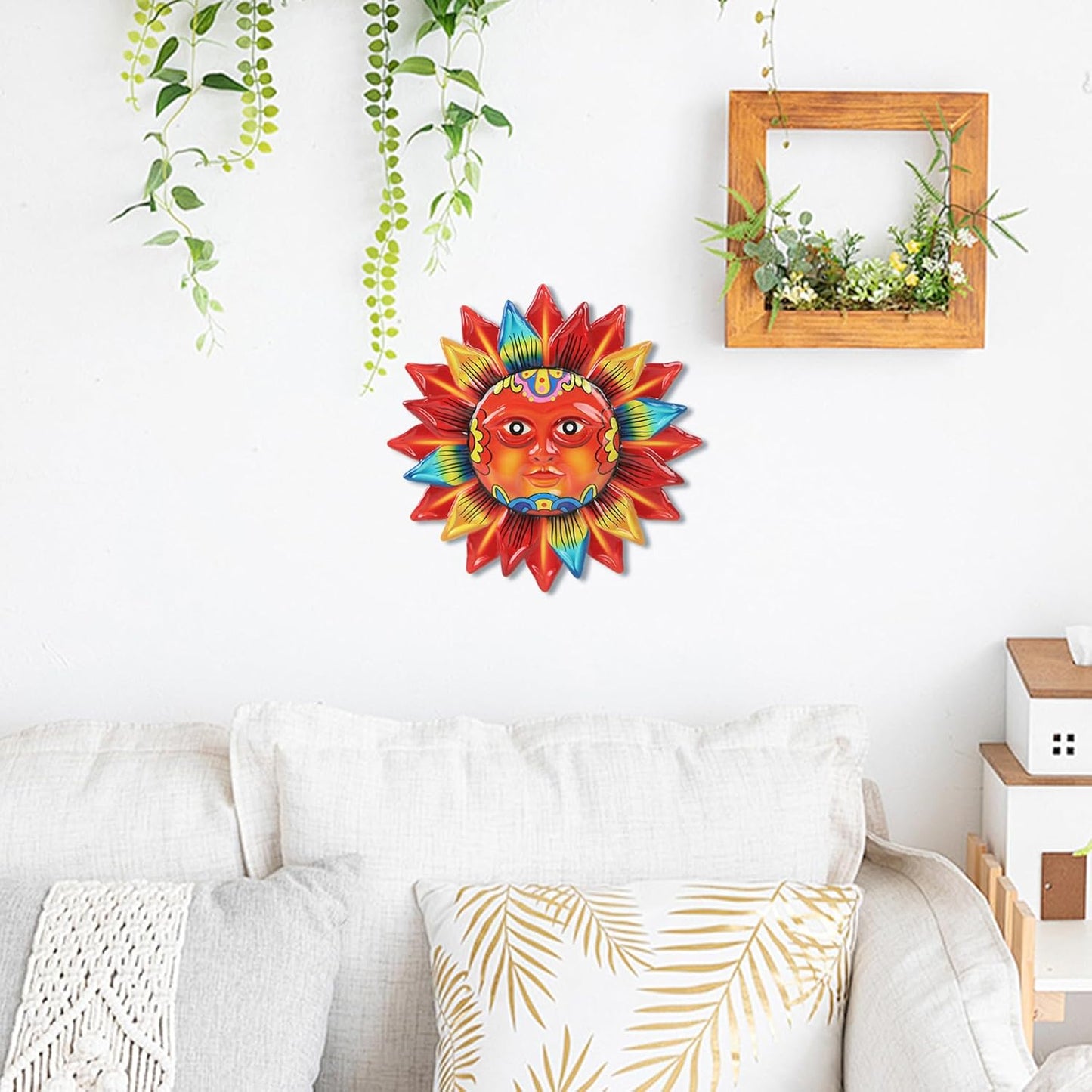 Large Metal Sun Wall Decor Outdoor, 27 Inch Sun and Moon Decor Metal Wall Art, 3D Sun Wall Decor for Patio Garden Yard Fence Bedroom Living Room Decoration