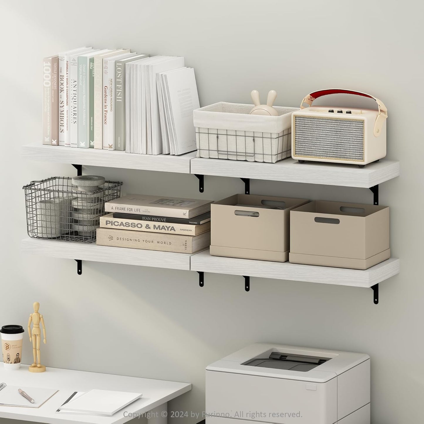 Furinno Rossi 5-Tier Wall Mount Floating Radial Corner Shelf, White