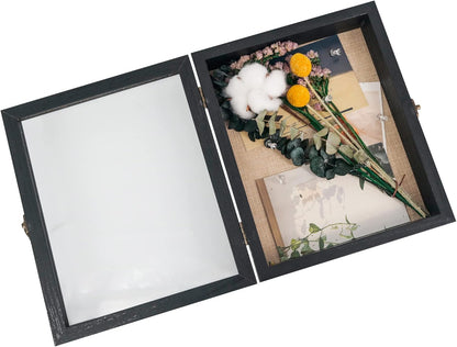 GraduatePro Shadow Box Frame 11x14 Display Case with Linen Back, Real Glass Window Door with Hinge, Picture Frame Wedding Bouquet Memorabilia Medals Photos Memory Box for Keepsakes, Carbonized Black