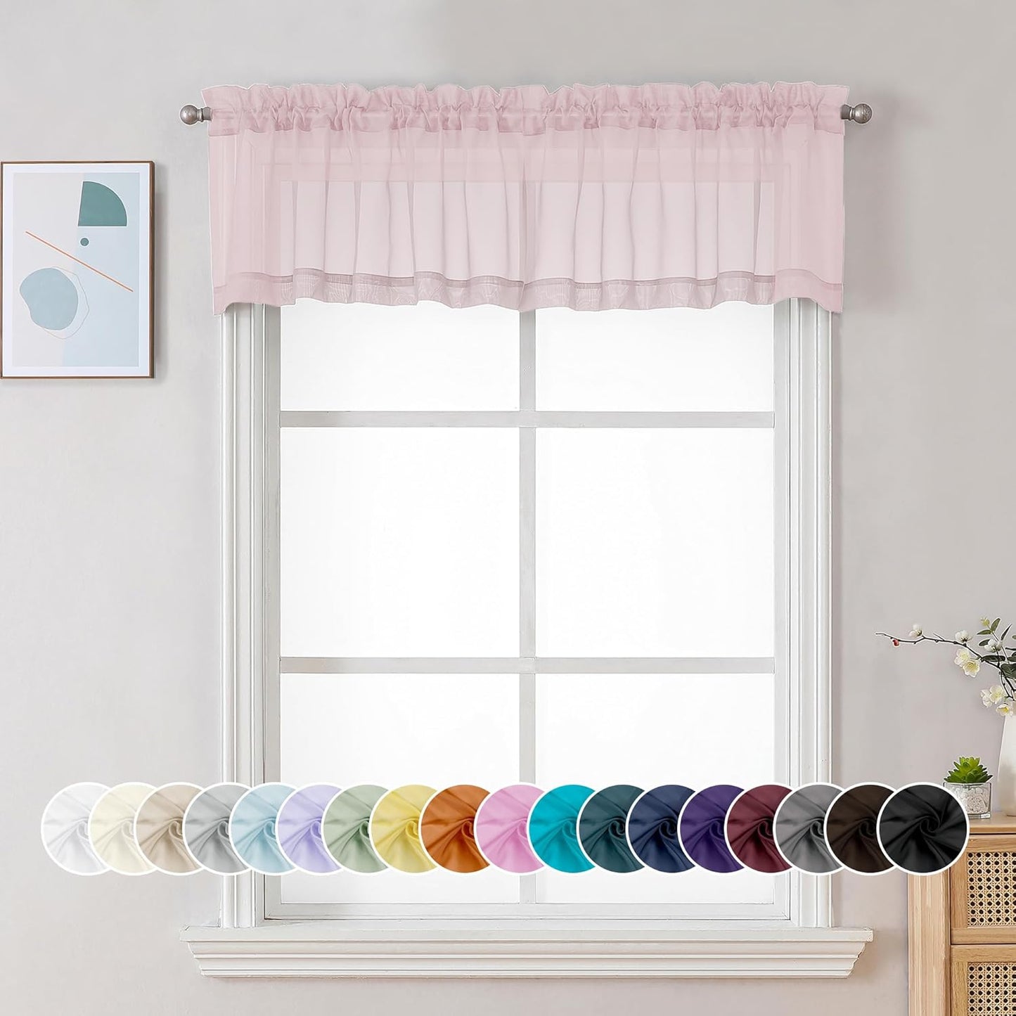 Chyhomenyc Sheer White Valances for Windows 2 Pack, Small Window Curtains for Living Room Bathroom Cafe Laundry Basement, Modern Top Dual Rod Pocket Voile Curtain, 42W x 14L inches, White - Colors C