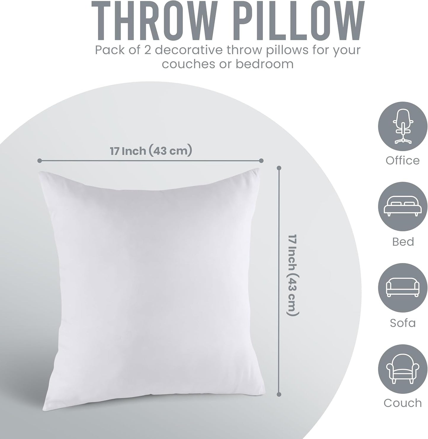 Utopia Bedding 18x18 Pillow Inserts, Set of 2, White – Indoor Decorative Throw Pillows for Bed, Sofa & Couch – Soft, Supportive & Fluffy Cushion Inserts
