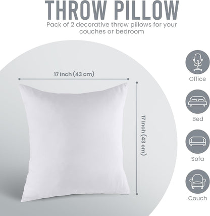 Utopia Bedding 18x18 Pillow Inserts, Set of 2, White – Indoor Decorative Throw Pillows for Bed, Sofa & Couch – Soft, Supportive & Fluffy Cushion Inserts