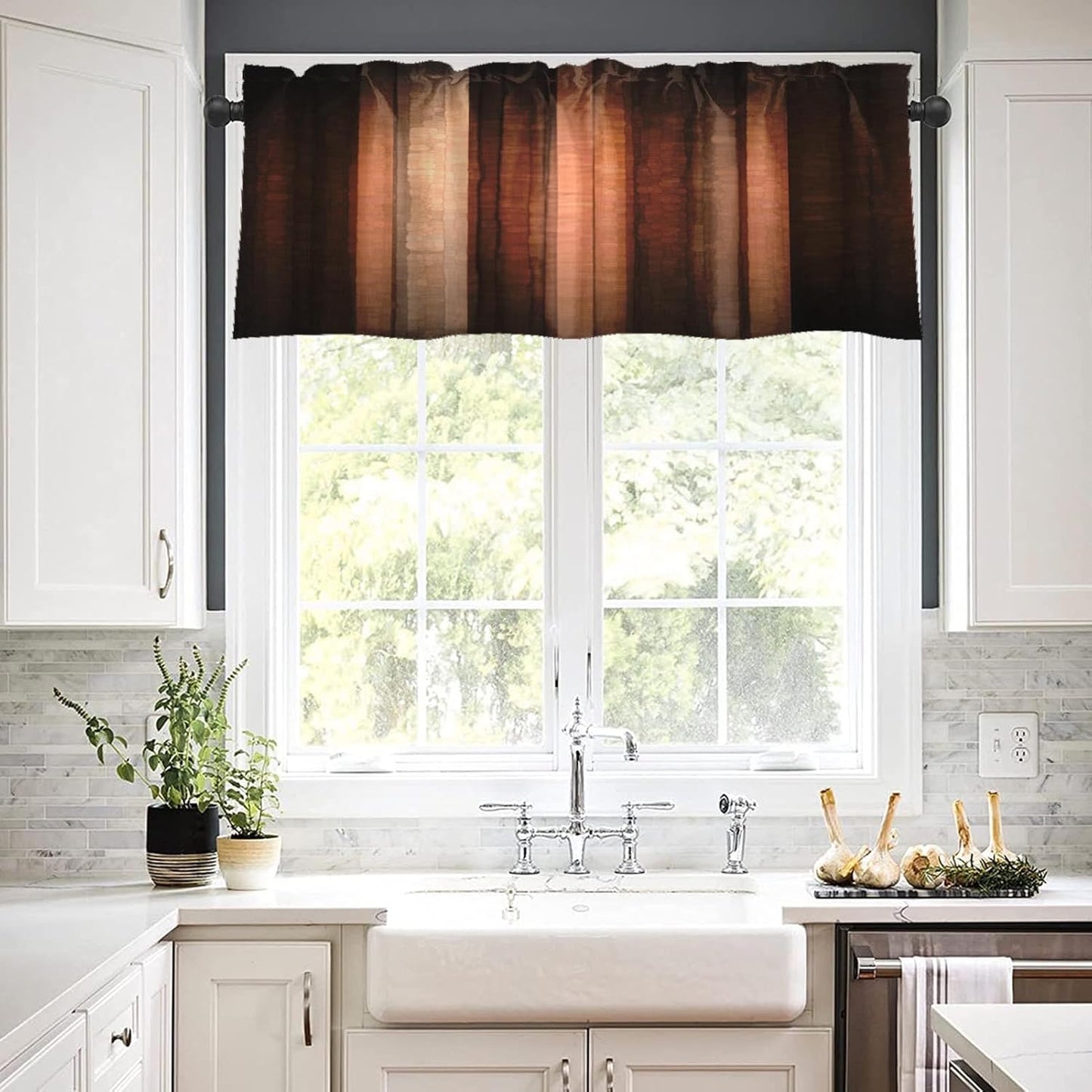 Emvency 2 Pack Dark Grey Valances Window Treatments, Gray Striped Abstract Blackout Drapes Adjustable Curtain for Windows Living Room Kitchen Over Sink, 52x18 Inch Rod Pocket Valances