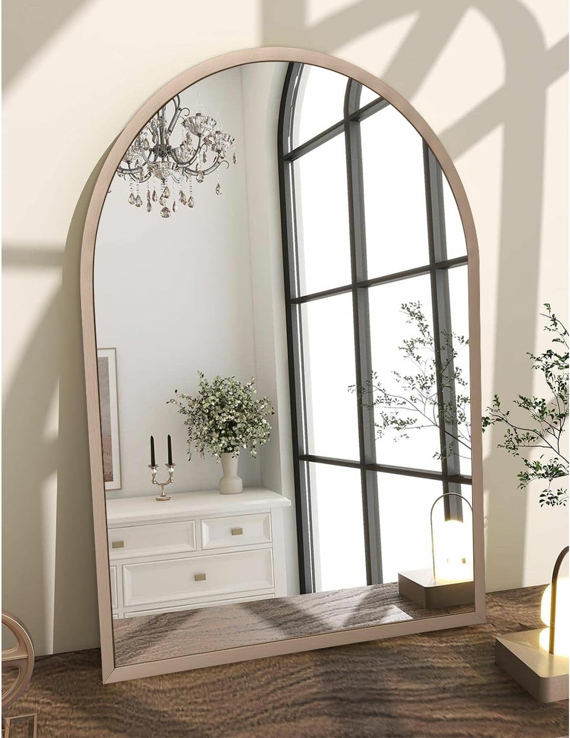 Black Arched Wall Mirror Aluminum Alloy Frame Bathroom Mirror Brushed Metal Vanity Wall Mounted Mirror for LivingRoom Bedroom Entryway Room Home Decor 16"x12"