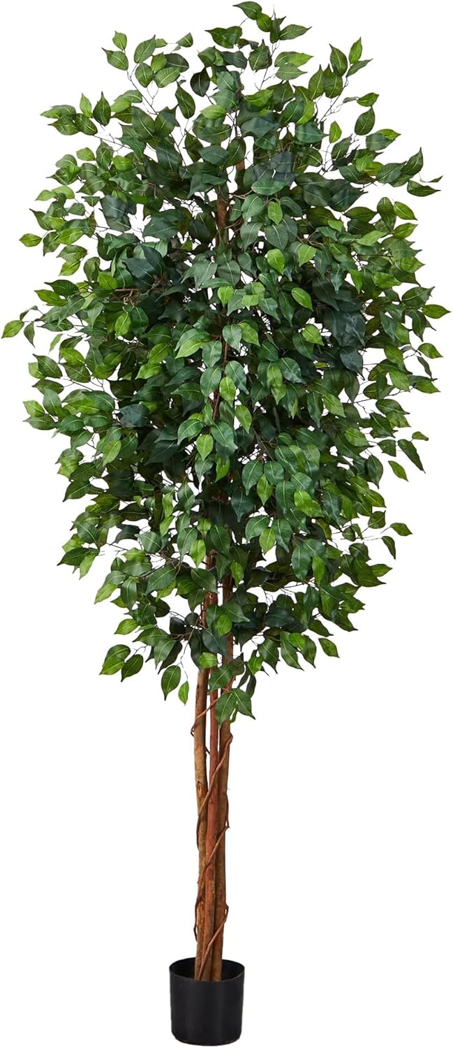 Nearly Natural 4ft Triple Trunk Ficus Silk Tree with Natural Wood Trunks and Dense Foliage, Mid-Size Faux Floor Plant for Home and Office