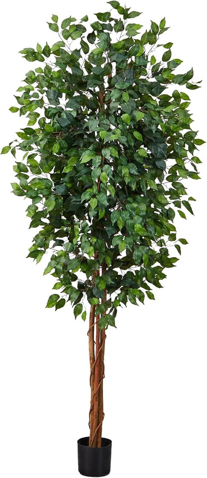 Nearly Natural 4ft Triple Trunk Ficus Silk Tree with Natural Wood Trunks and Dense Foliage, Mid-Size Faux Floor Plant for Home and Office