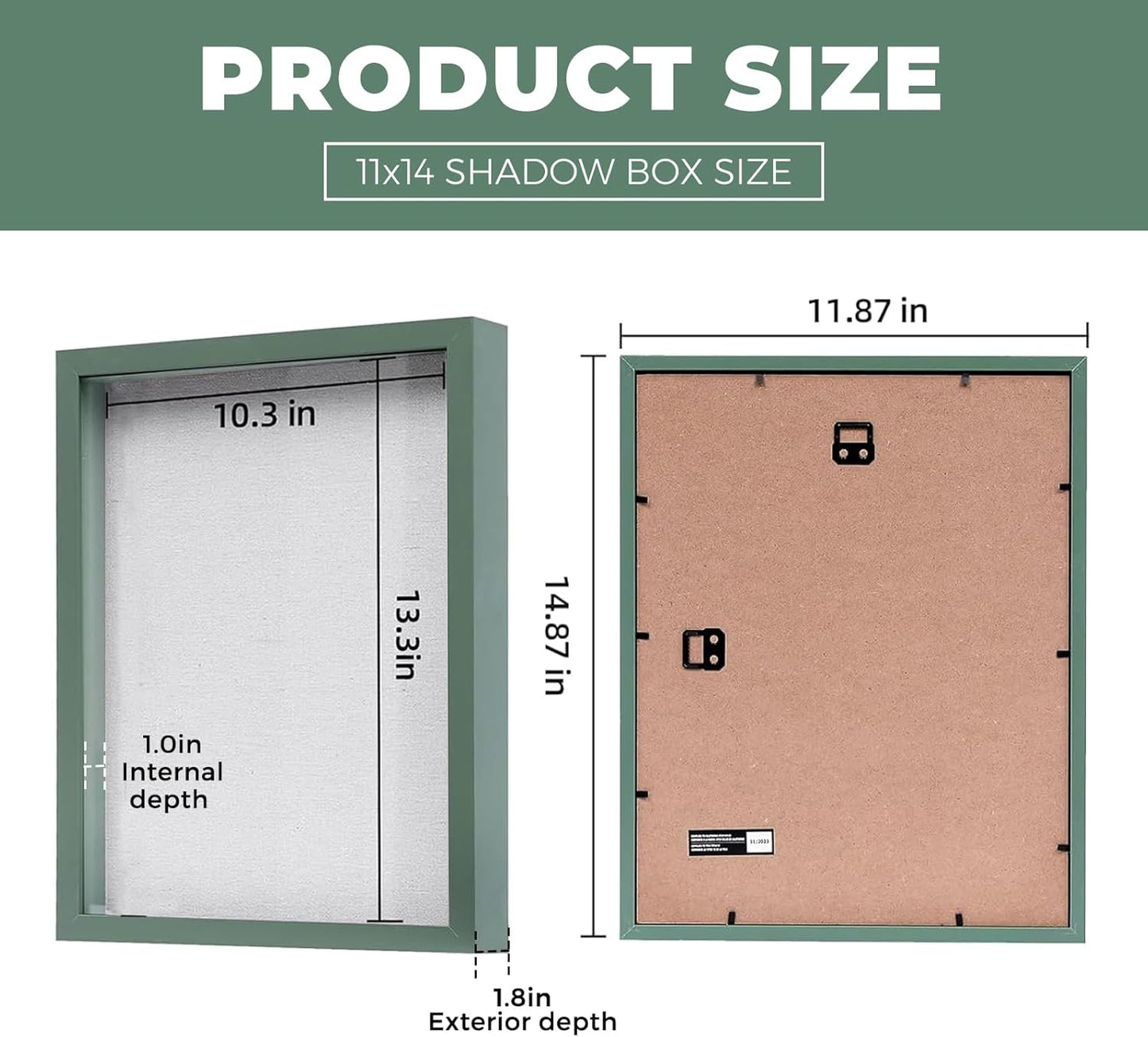 Muzilife 8x8 Shadow Box Picture Frame with Linen Board - Deep Wood & Glass Display Case Ready to Hang Memory Box Baby Sports Memorabilia, Pins, Awards, Medals, Wedding, Tickets and Photos (Black)